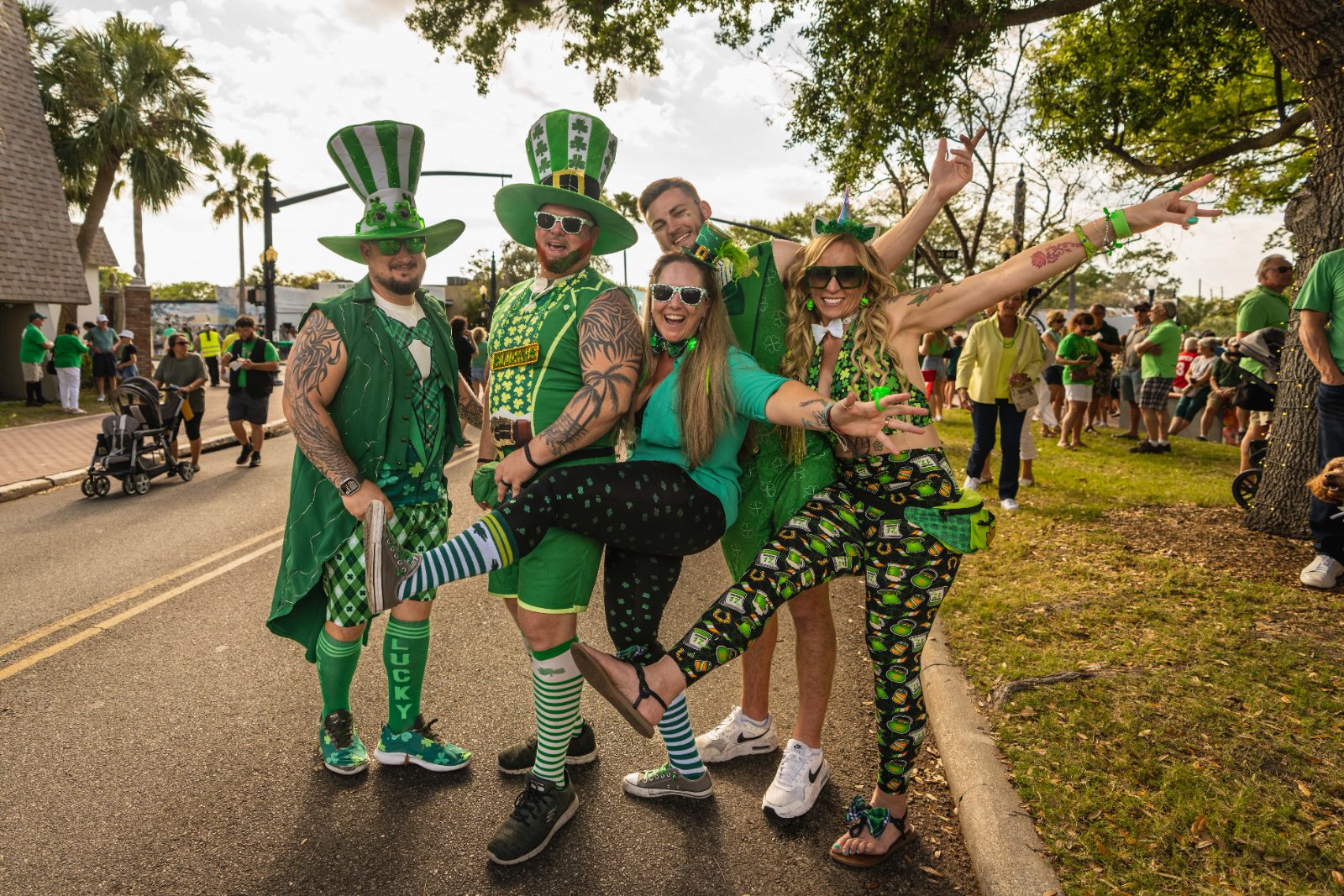 St. Patrick's Day crowd celebrating outside Flanagan's Irish Pub