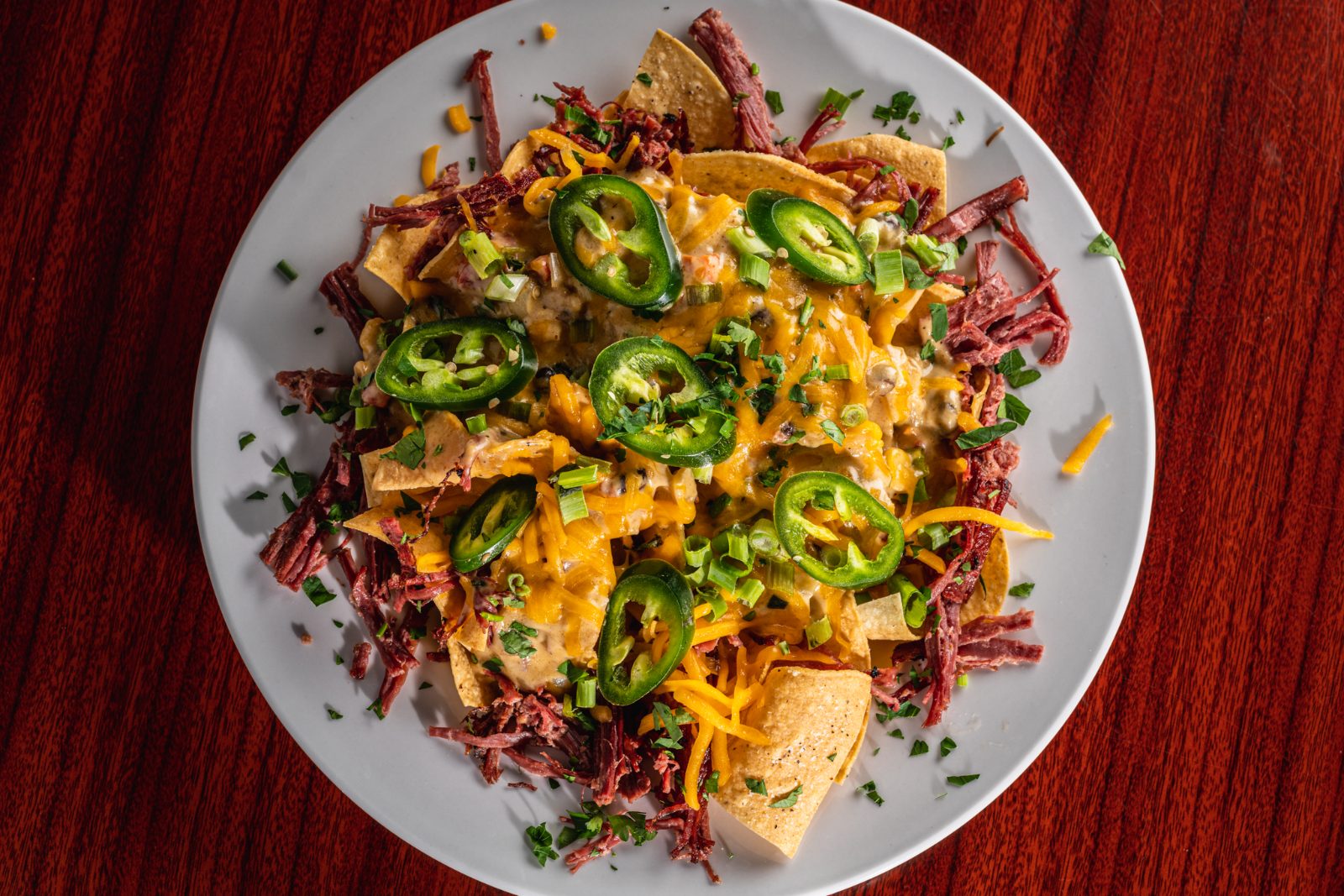 Irish nachos with Guinness pulled corned beef